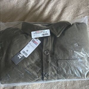 Corduroy Button-Up Shirt Jacket in Olive